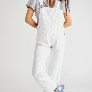 White Women's Casual Wide-Leg Denim Jumpsuit